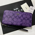 COACH Long Round Zip Wallet with Strap Purple Signature C4452 outlet F/S