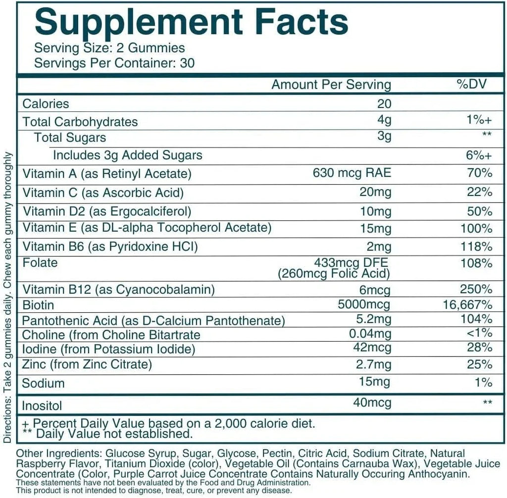 Hair, Skin & Nails Support Gummies – Vegan Biotin Vitamin Formula for Beauty & Wellness