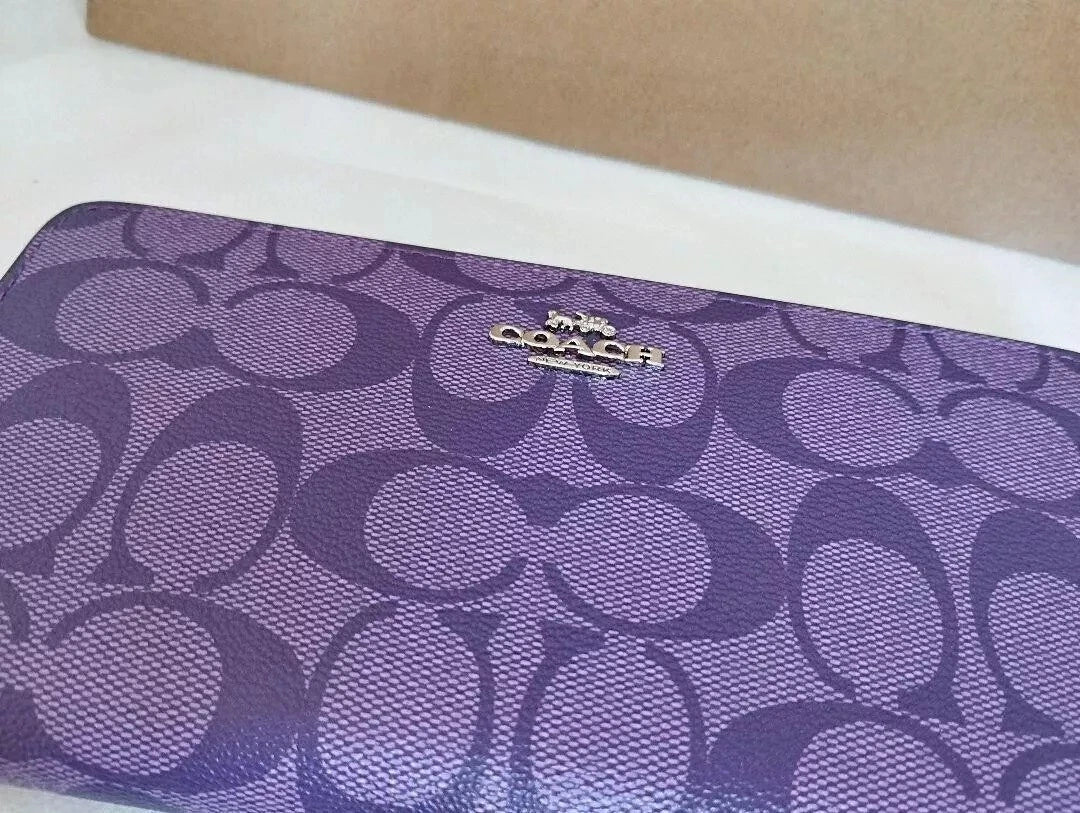 COACH Long Round Zip Wallet with Strap Purple Signature C4452 outlet F/S