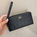 Coach CEW21 Long Zip Around Wallet In Signature Leather Gold/Black