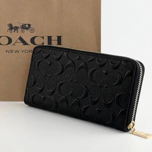 COACH C4452 Signature Long Wallet Round Zip PVC Canvas Leather Black