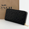 COACH C4452 Signature Long Wallet Round Zip PVC Canvas Leather Black