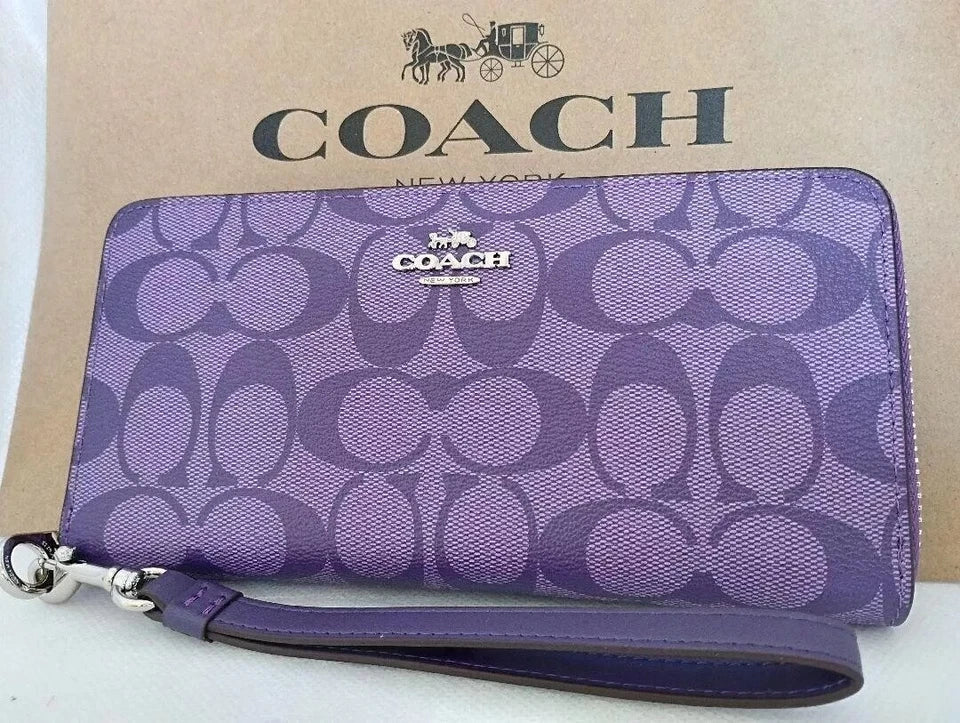 COACH Long Round Zip Wallet with Strap Purple Signature C4452 outlet F/S