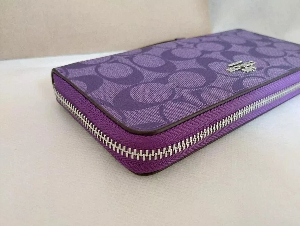 COACH Long Round Zip Wallet with Strap Purple Signature C4452 outlet F/S