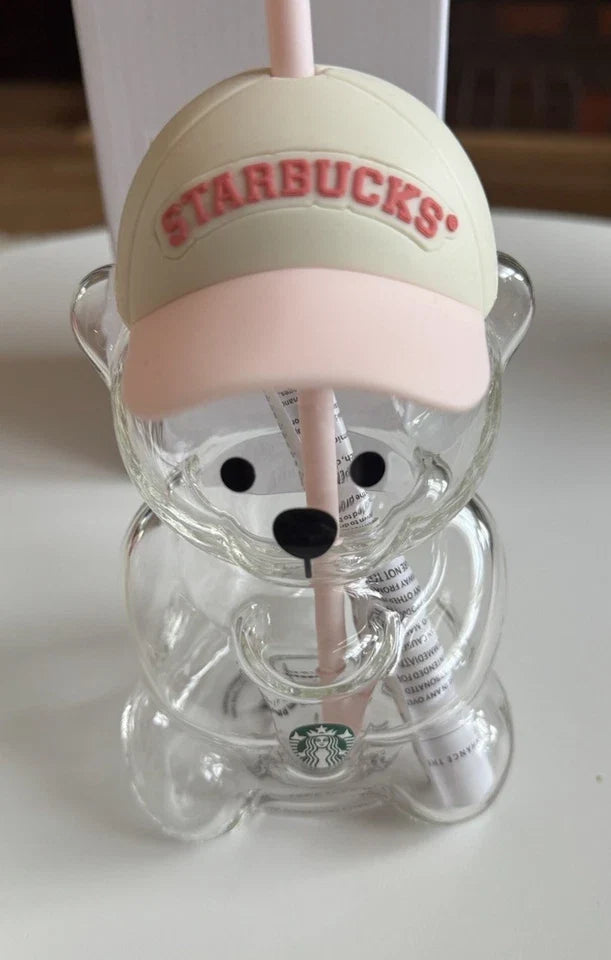 Starbucks Limited Edition Pink Strawberry Cap Bearista Bear Glass Cup 20oz/591ml