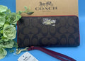COACH C4452 C154 Signature Canvas Long Wallet with Strap Zip Gold Tone