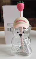 Starbucks Limited Edition Pink Strawberry Cap Bearista Bear Glass Cup 20oz/591ml