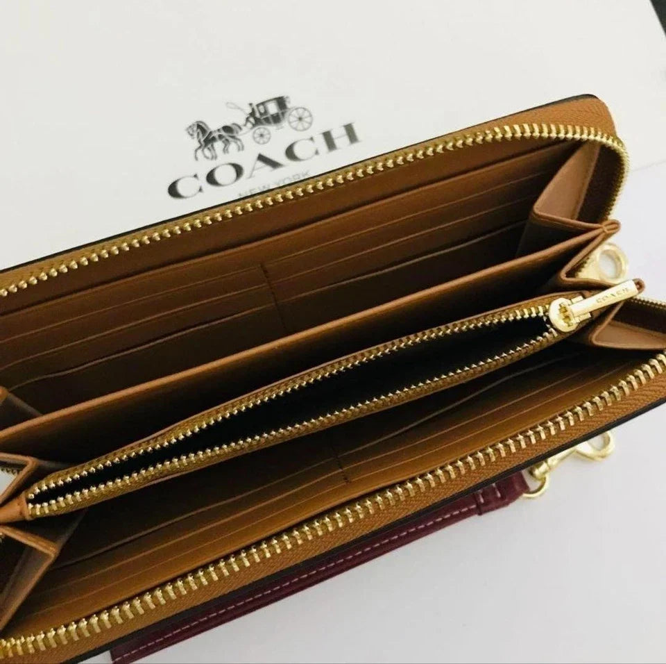 COACH C4452 Signature Long Wallet Round Zip PVC Canvas Leather Black