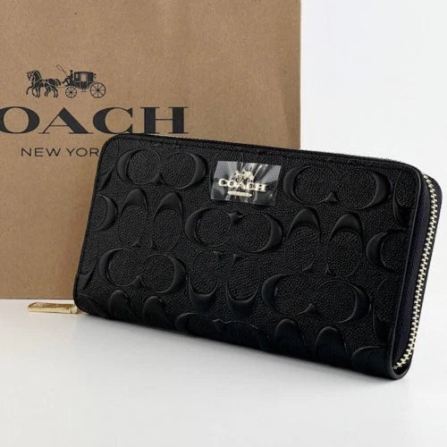 COACH C4452 Signature Long Wallet Round Zip PVC Canvas Leather Black